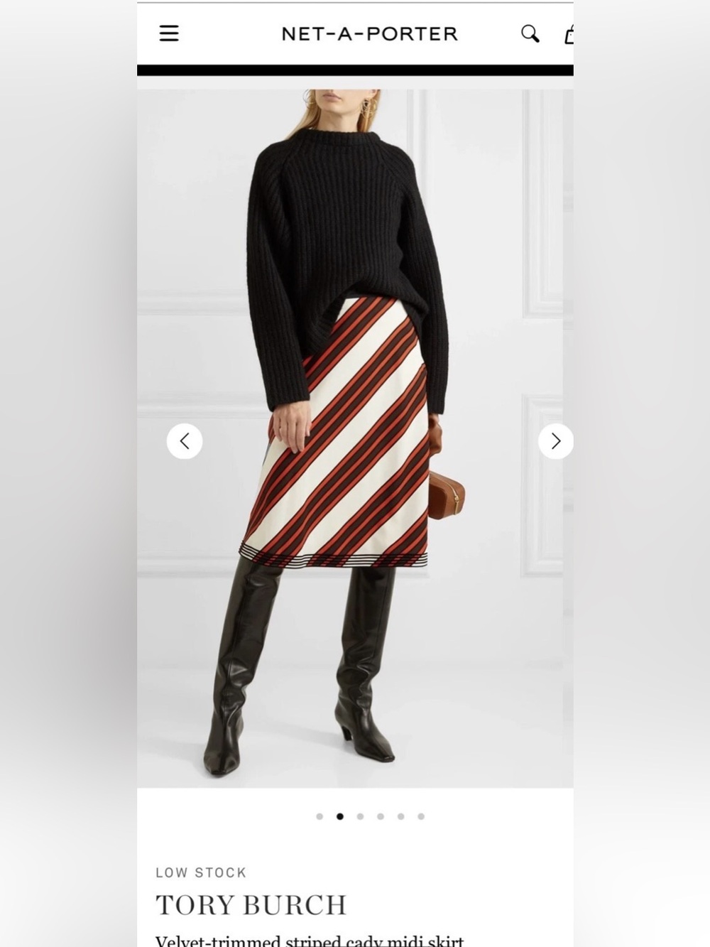 Tory Burch Maverick Stripe A-Line Midi Skirt Size 6 - Like New!